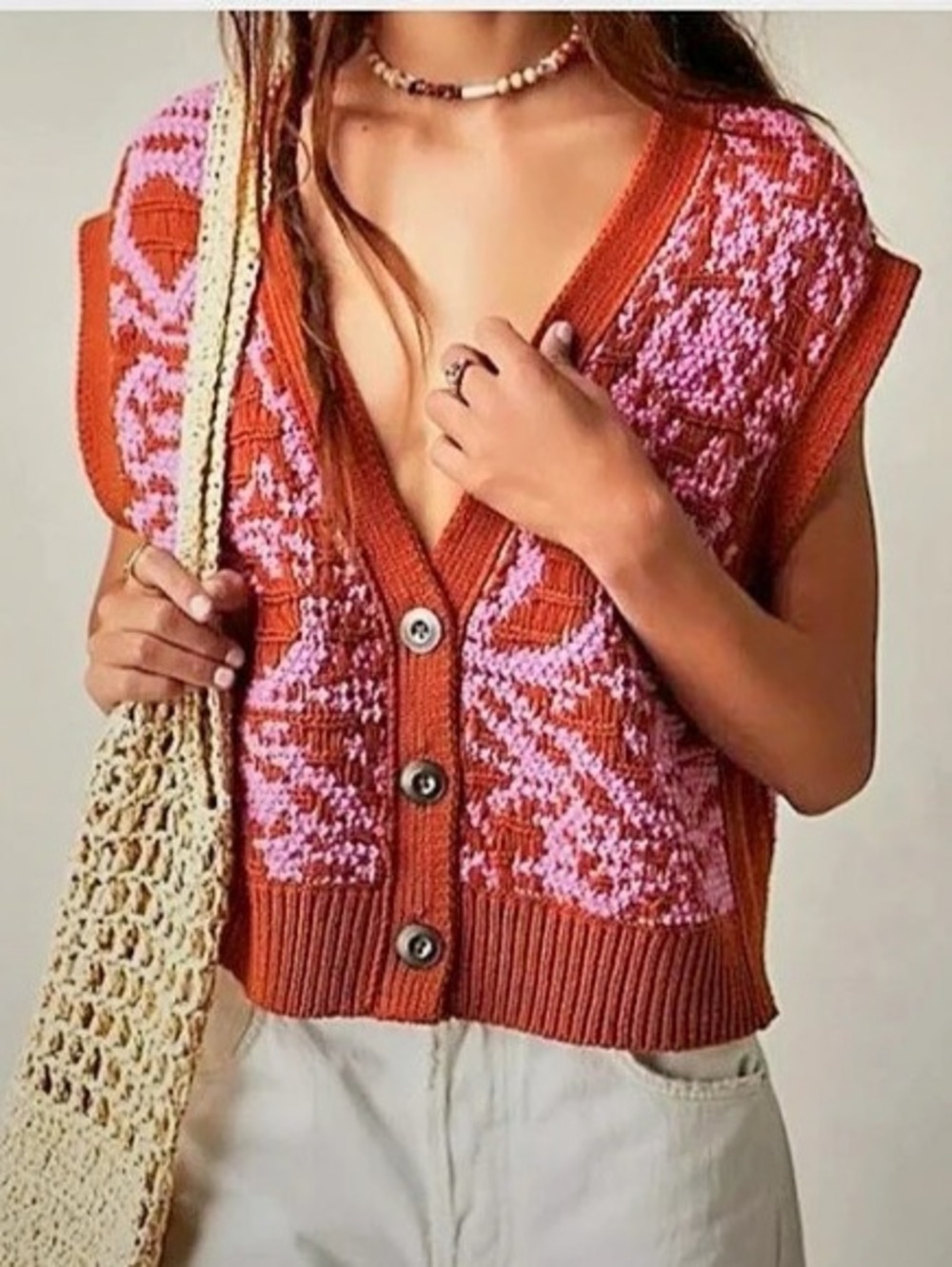 Free People Tapestry Sweater Vest Size Large
